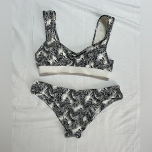 Black & White Palm Tree Print 2 Piece Bathing Suit